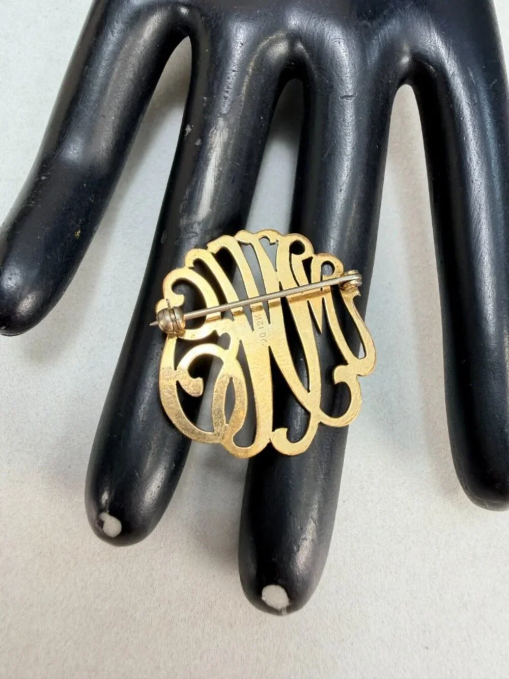 Vintage 1/20 12K Gold Filled Monogram Brooch Script Initial Pin Estate Jewelry